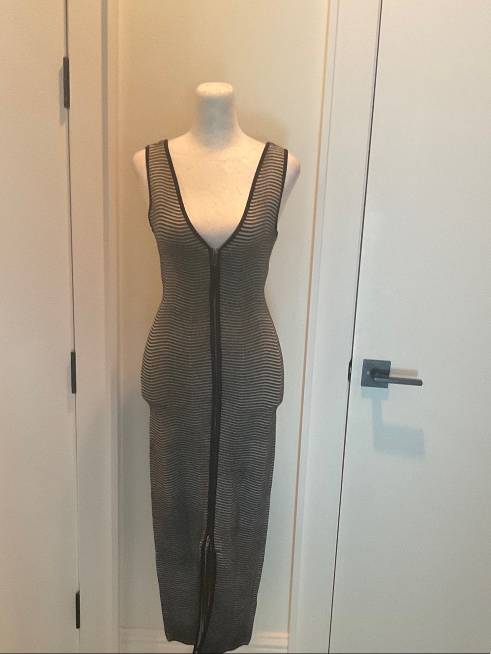 Ramy Brook Black Striped Midi Dress